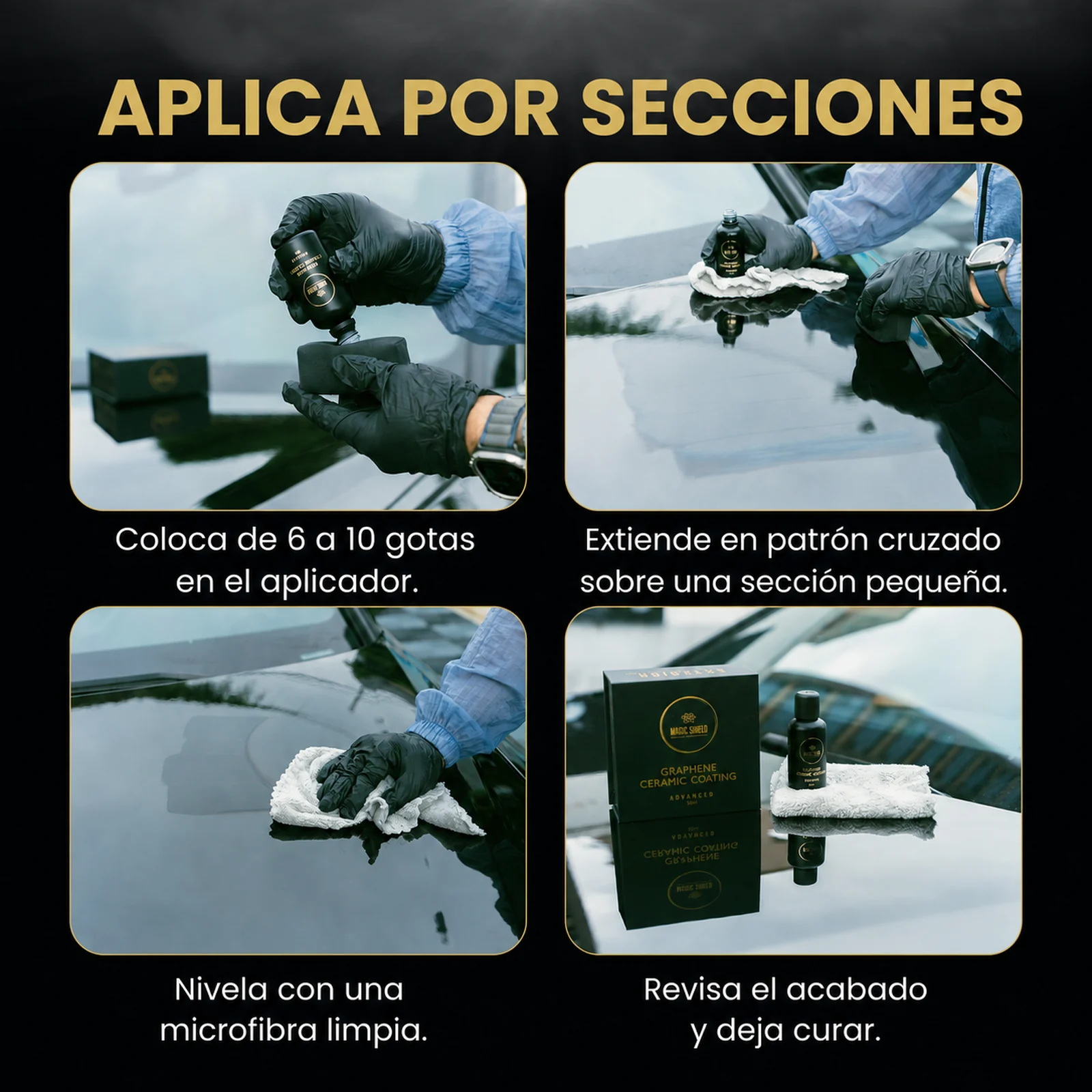 Aplicación del recubrimiento con grafeno por secciones sobre pintura automotriz